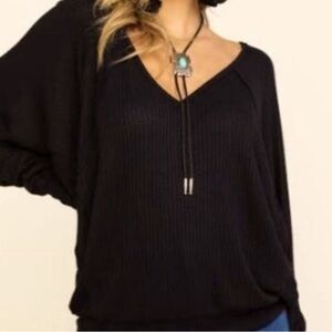 Free People Santa Clara Thermal Top Black XS oversized 30% off w like